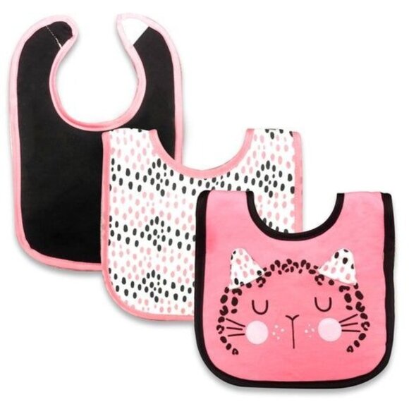 Baby Kiss 3-Pack Cotton Bibs With Cat Design & Polka Dots For Infants - Picture 1 of 5
